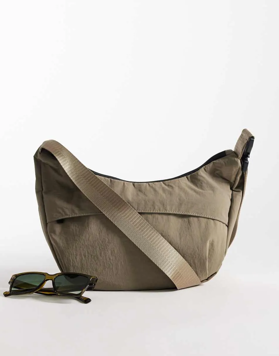 ASOS DESIGN nylon crossbody bag in stone
