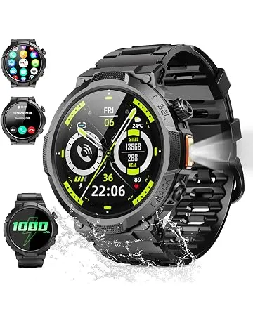 Soudorv Military Smart Watch for Men, 50+ Day Battery Life, Bluetooth Call | 1.53" HD, 110+ sports modes, heart rate/sleep monitor, IP68 waterproof, Fitness Watch with LED Flashlight for iOS/Android