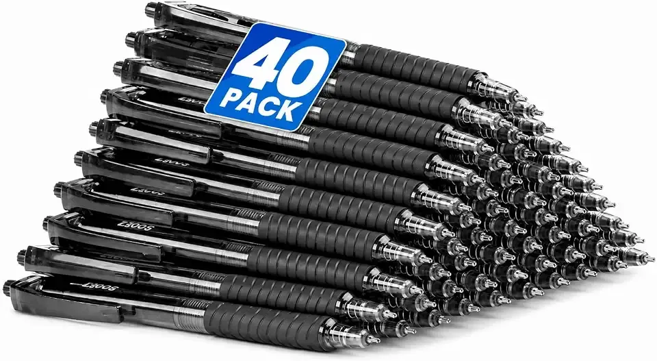 Sooez 40 Pack Bulk Pens Ballpoint, Smooth Writing Pens with Soft Grip | Retractable Blue Ink Pens, Medium Point 1.0mm Pen for Journaling, Ballpoint Pen Office Supplies