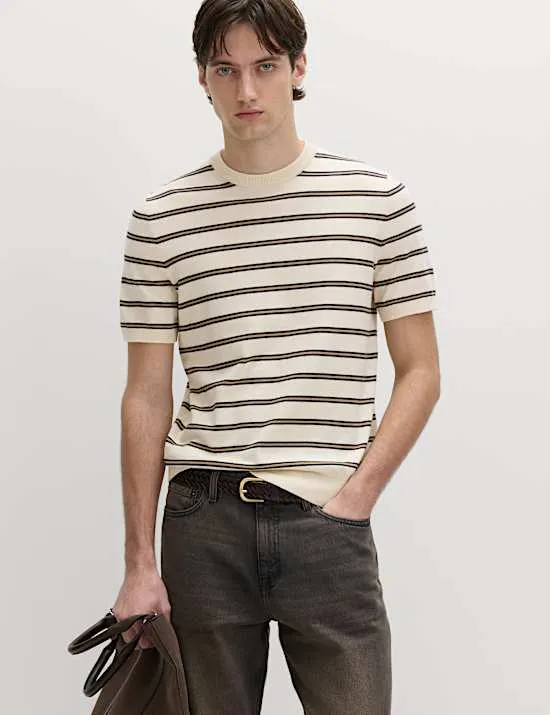 Cotton Rich Striped Knitted T-Shirt