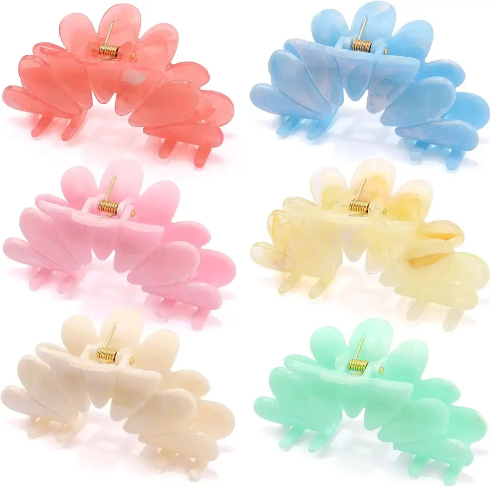 Chanaco Flower Hair Clips 6Pcs Claw Clips for Women Large Clip for Thick Thin Hair Cute Beach Accessories for Styling Hawaiian Flowers Gifts Colorful