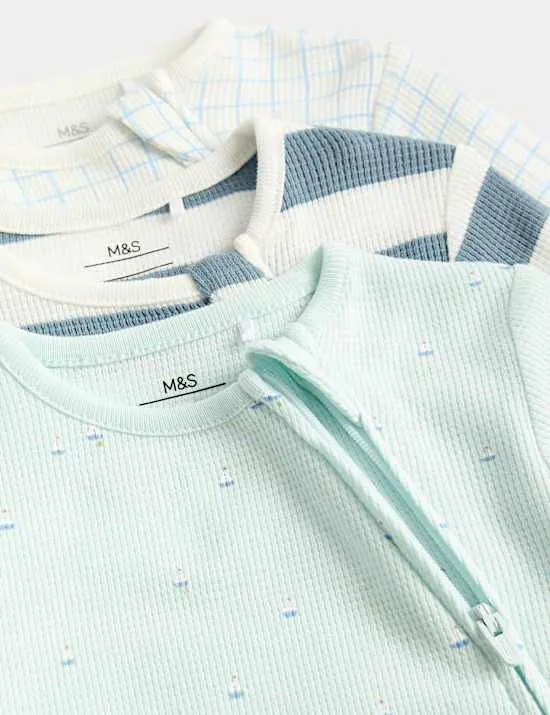 3 Pack Pure Cotton Nautical Sleepsuits (6½lbs-3 Yrs)