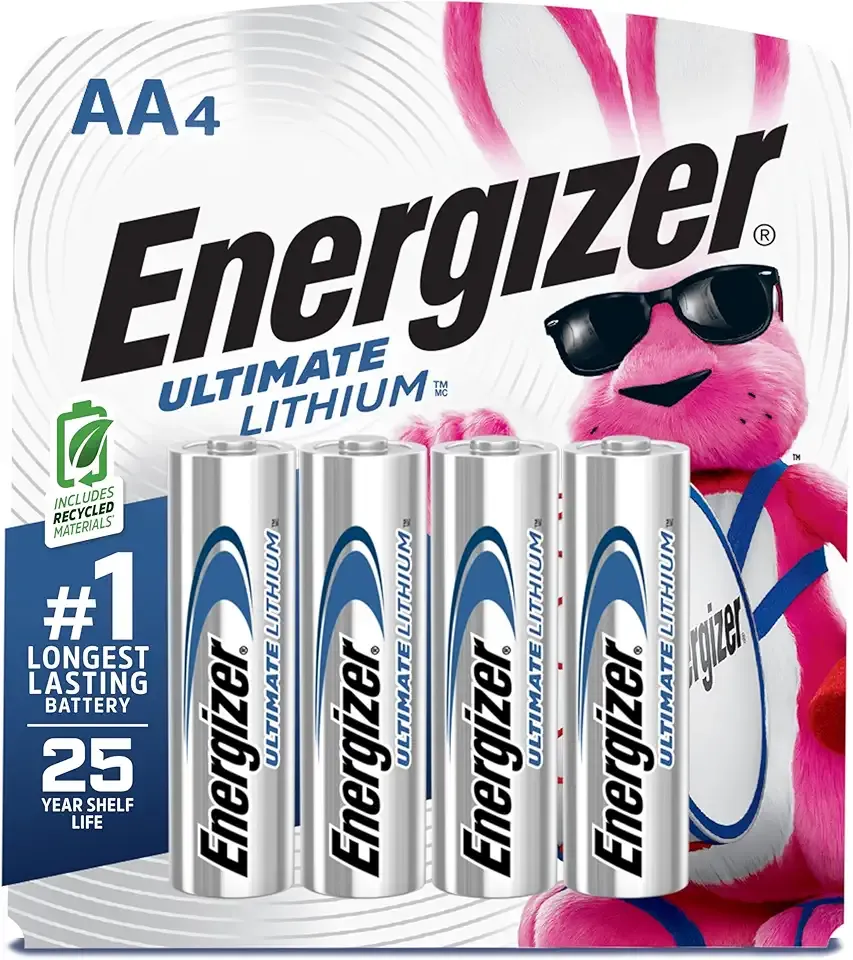 Energizer Ultimate Lithium AA Batteries, World's Longest Lasting Battery for High-Tech Devices (4 Each), Black (EVEL91BP4)