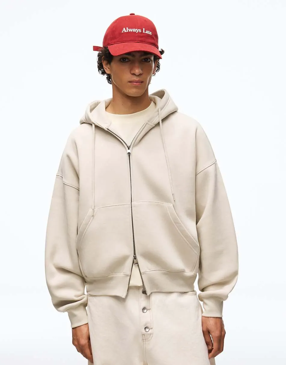 Bershka Boxy zip-up hoodie in sand