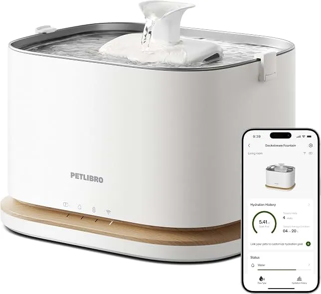 PETLIBRO Upgrade Cat Water Fountain, Cordless Cat Fountain Battery Operated, App Monitoring 3L/101oz Dockstream 2 Pet Water…