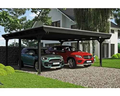 Přístřešek na auto dvojitý SKAN HOLZ Emsland včetně kotev na sloupky 613 x 604 cm antracit