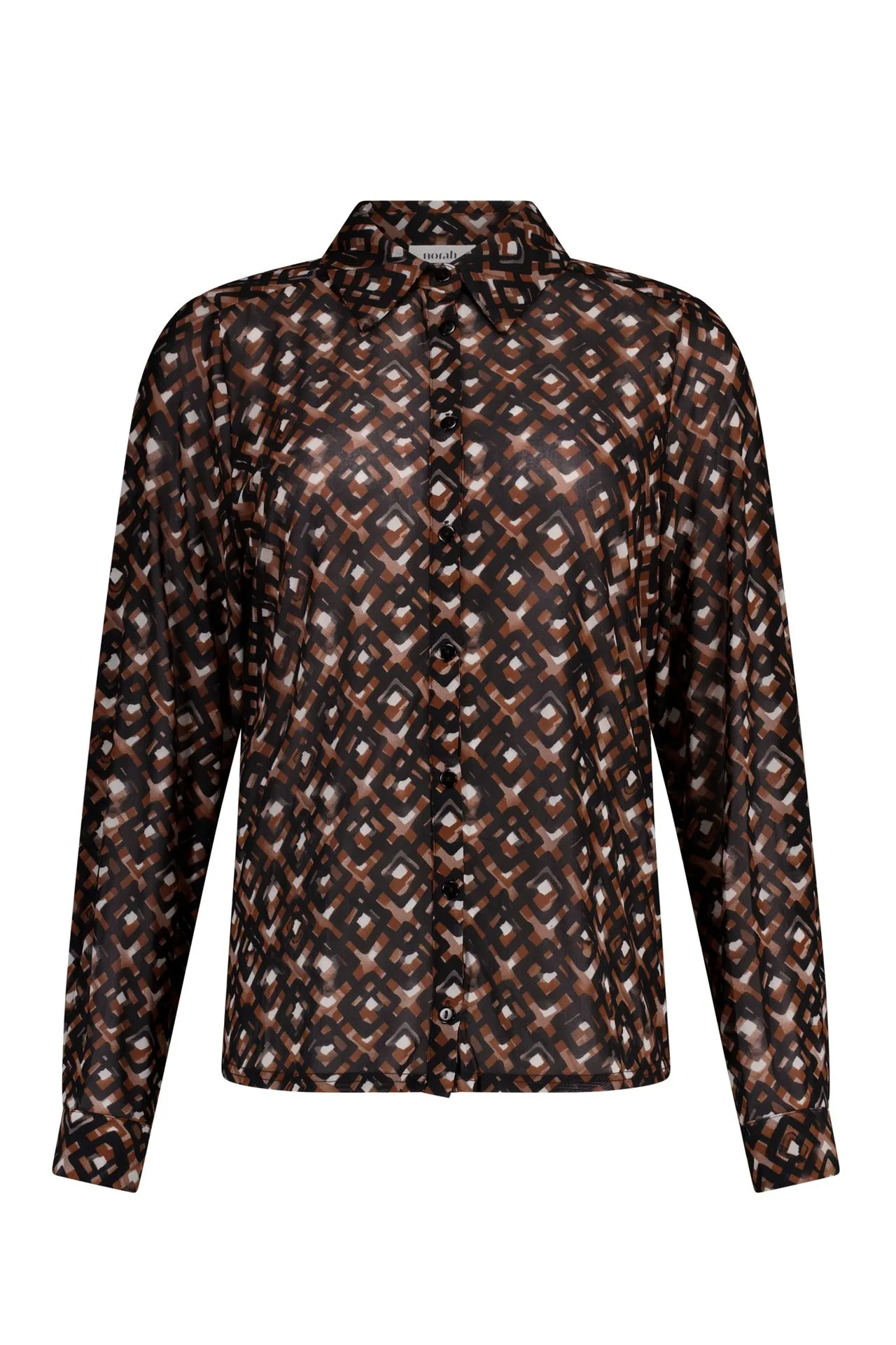 Bruine mesh blouse met grafische print