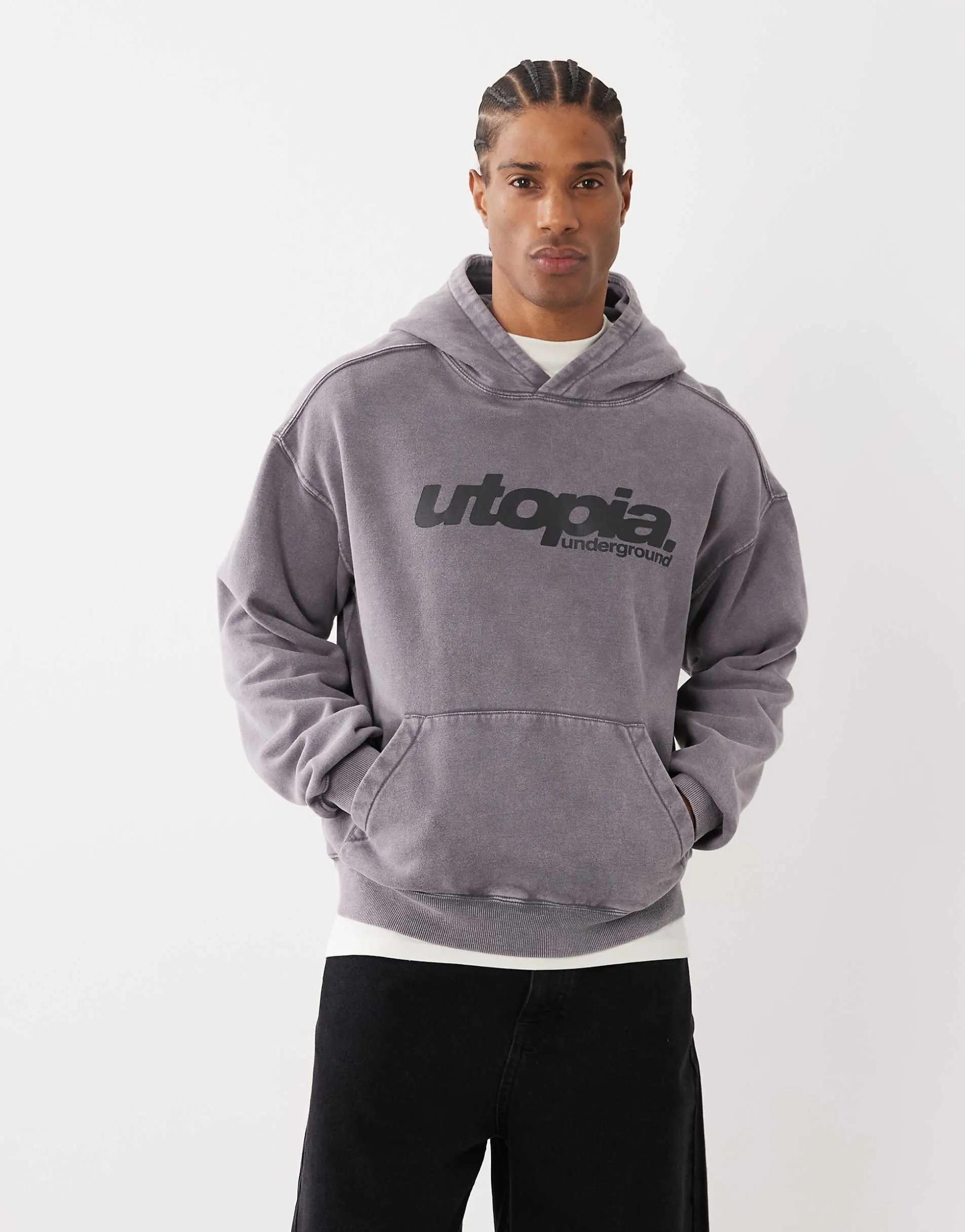 Cotton On box fit graphic hoodie in slate stone