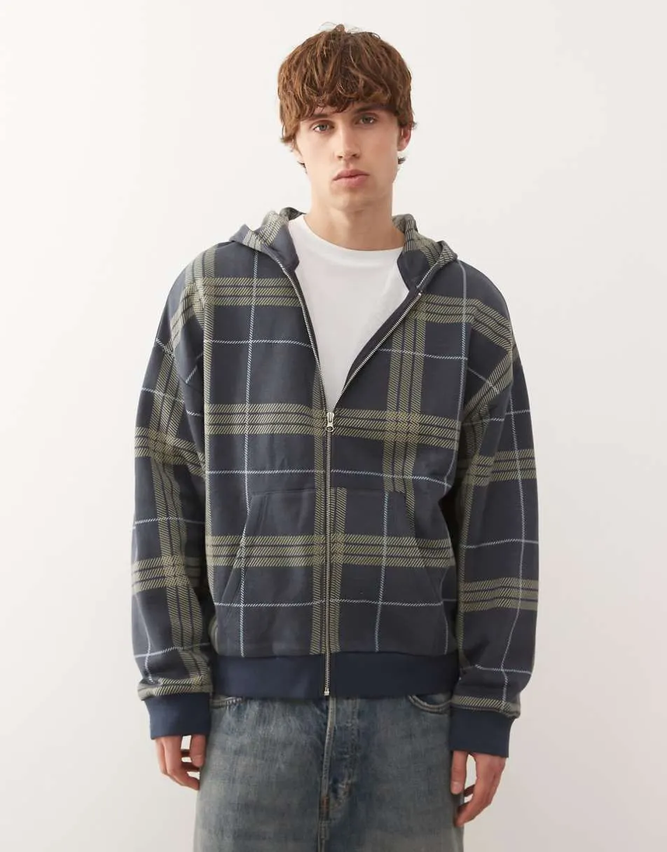 COLLUSION Boxy hoodie in blue check