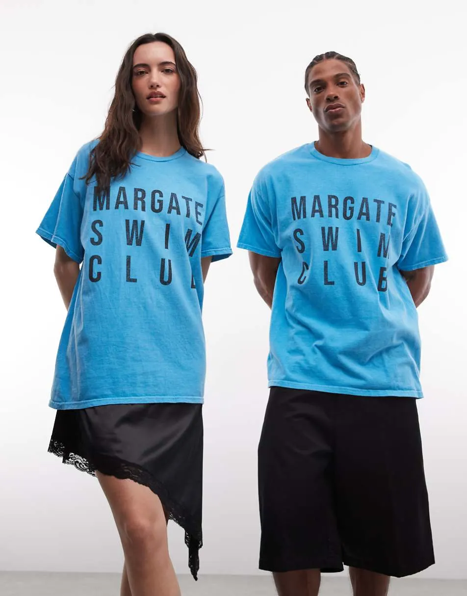 Reclaimed Vintage unisex margate slogan t-shirt in blue