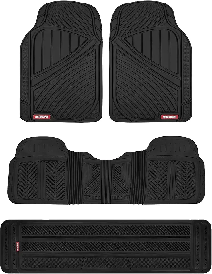 Motor Trend 3 Row Odorless Rubber Floor Mats & Liners for Car SUV Van, Durable Heavy Duty Polymerized Latex Full Interior Protection, Extra-High Ridgeline Design, Black, Model Number: MT-773-801-BK