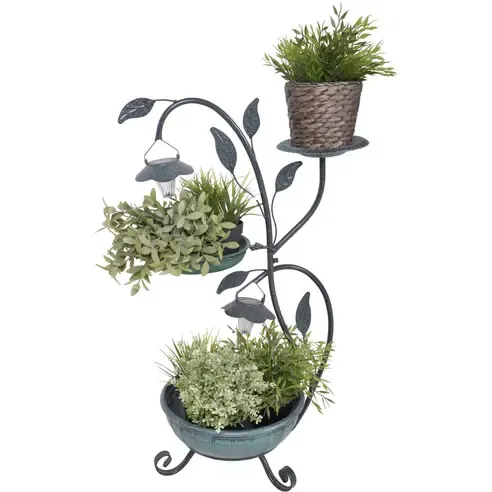 Pflanzständer - blau - mit Solar-Beleuchtung