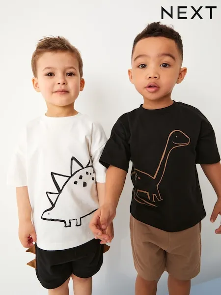 Black/Tan Dinosaur Short Sleeve T-Shirt & Shorts Set 2 Pack (3mths-7yrs) (3mths-7yrs)