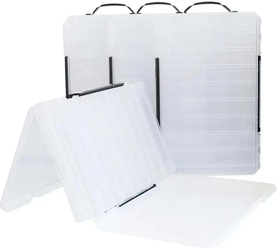 Fishing Lure Box Double-Sided: 3 Packs Large Saltwater Lure Storage Fishing Tackle Box for Crankbait Jerkbait Squid Jig Case Organizer - 18 Grids (Clear)