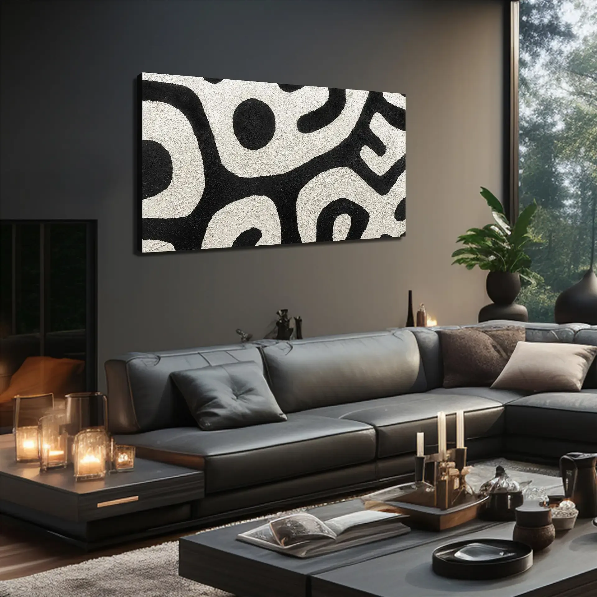 Hand-Painted Minimalist Abstract Wall Art for Living Room Bedroom 47" x 24" | Textured Painting Artwork Canvas Wall-Decor for Office