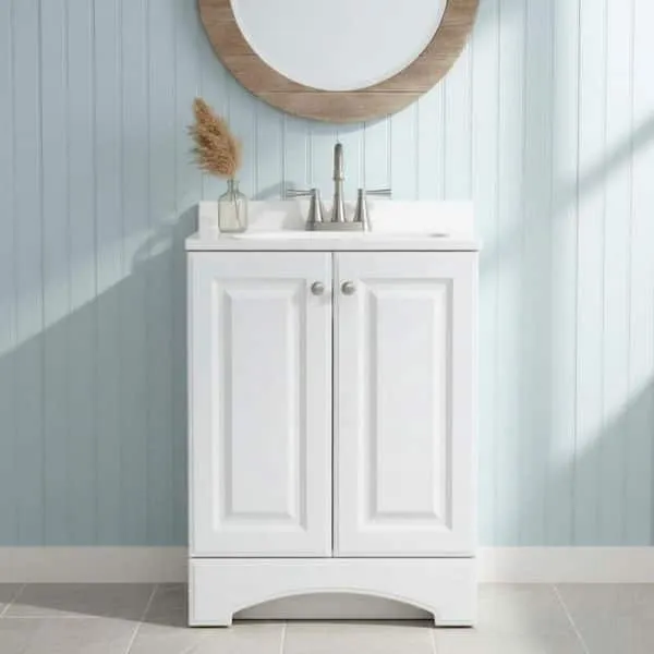Glacier Bay 25 in. Single Sink White Freestanding Bath Vanity with White Cultured Marble Top (Assembled)