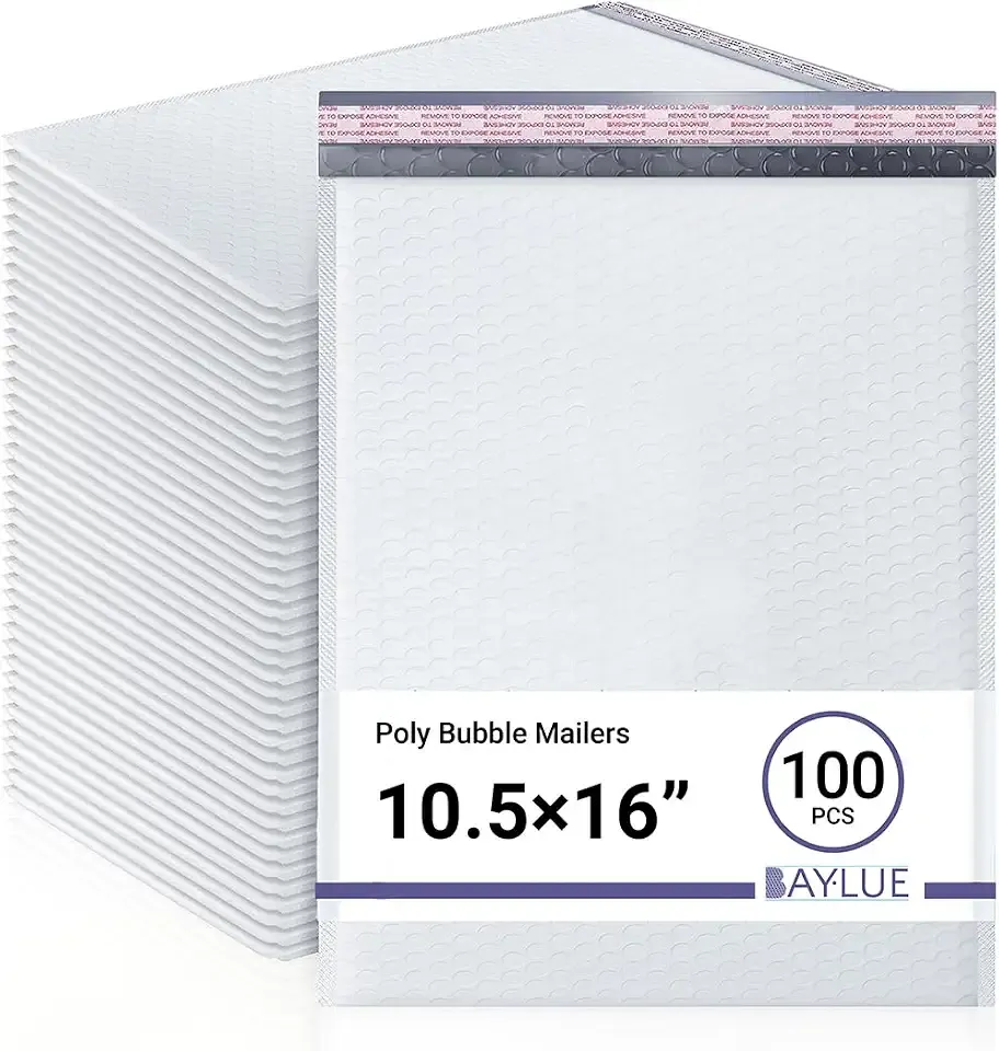 Bubble Mailers 10.5x16, Self Seal Poly Padded Envelopes #5, 100 Pack Bulk | Fits Books, Comics & Apparel, No Tape Needed, Cushioned Protection, Water-Resistant Poly, For Small Business Shipping