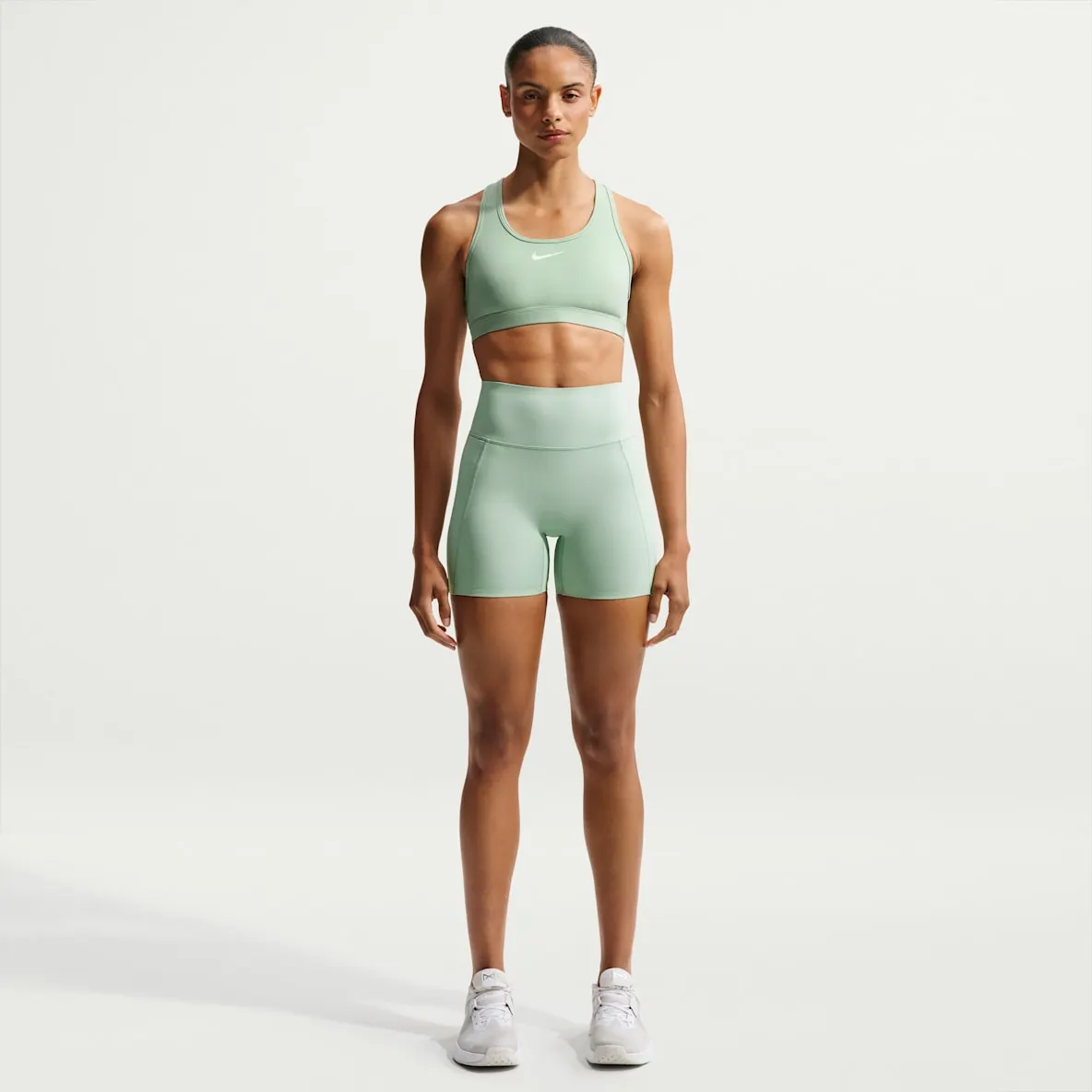Sykkelshorts med høyt liv uten søm foran til dame (13 cm)