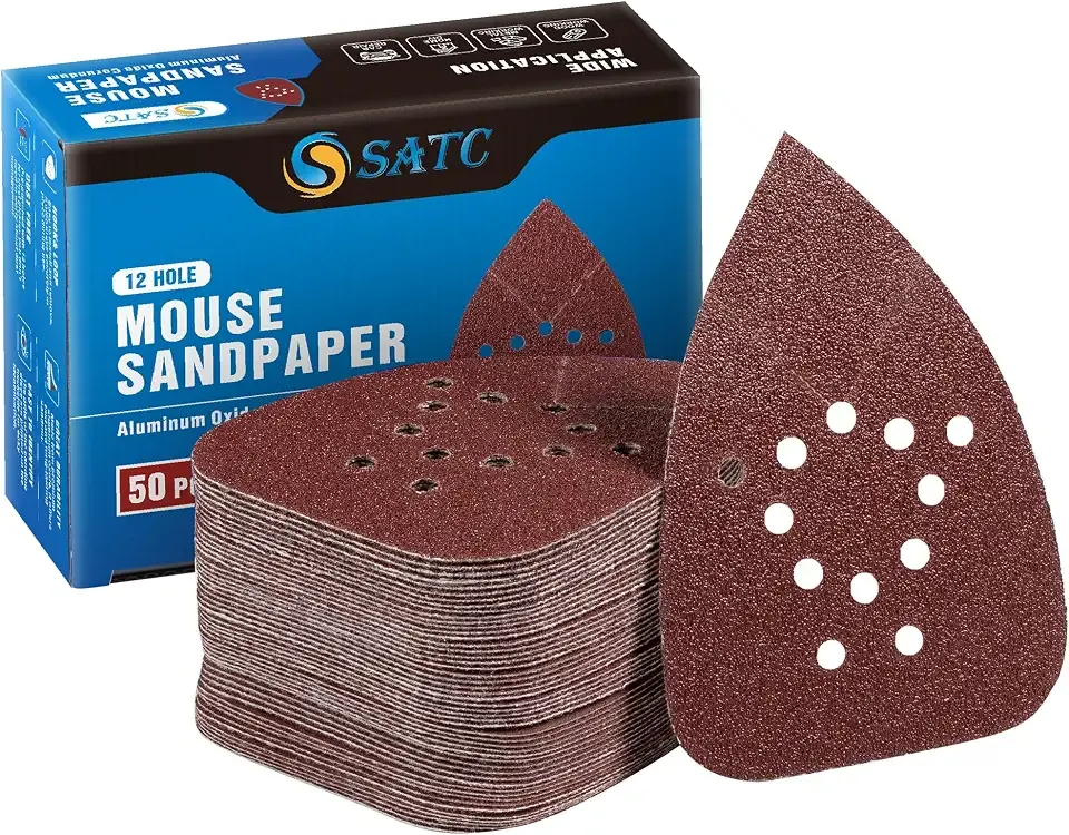 Mouse Detail Sander Sandpaper 50 PCS Mouse Sanding Pads 12 Hole Mouse Sandpaper Assorted 60/80/120/150/220 Grits