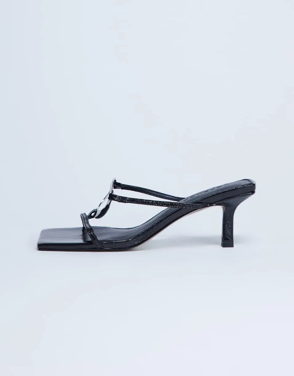 Topshop Alice hardware square toe heeled mule in black