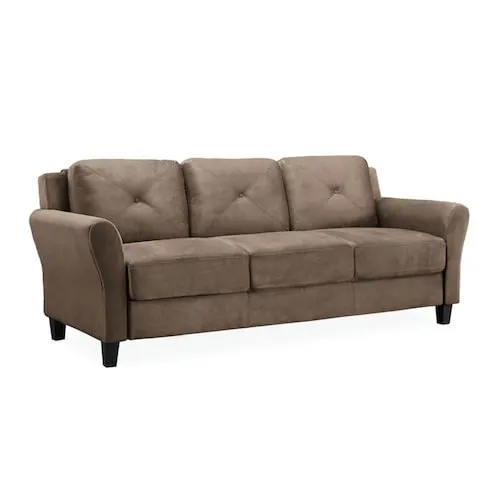 Lifestyle Solutions Hobart Sofa Upholstered Microfiber Fabric Rolled Arms, Brown