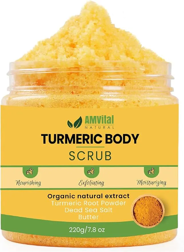 AMVital Turmeric Body Scrub, Face & Body Exfoliating Scrub, 7.8 oz | Weekly polish step • Shower skincare routine • Soft refreshed feel
