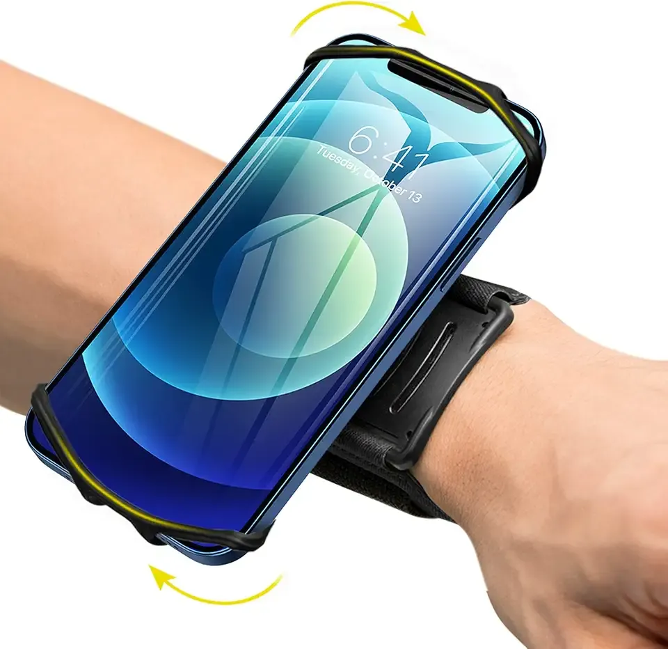 VUP Wristband Phone Holder for Running, 360° Rotatable Forearm Sports Armband for iPhone 17/16/15/14/13/Pro Max/Pro/Mini/12/11/SE 2020/Xs/XR/X/8/7/Plus, Fits All 4-6.7 Inch Smartphones (Black-Small)