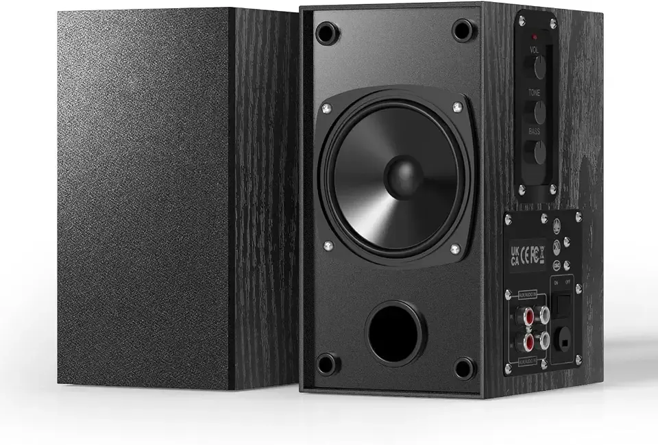 Elimavi 30W X 2 Powered Bookshelf Speakers, RCA Input for Turntable, Black | 30W RMS Built-in Class D Amp, Record Player Speakers - Comes Rca Cable for, TV, PC, with 4 Inch Woofer & Wall Mounted