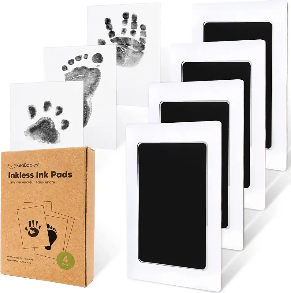 4-Pack Inkless Baby Hand and Footprint Kit - Mess Free Ink Pad for Newborn Keepsake, Dog Nose & Paw Print Kit, Clean Touch Ink Pad for Baby Hand & Footprints, Ideal New Mom Gifts (Jet Black)