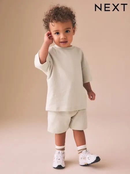 Sage Green Textured Short Sleeve T-Shirt and Shorts Set (3mths-7yrs)