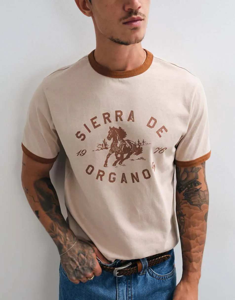 ASOS DESIGN boxy regular ringer t shirt in washed beige