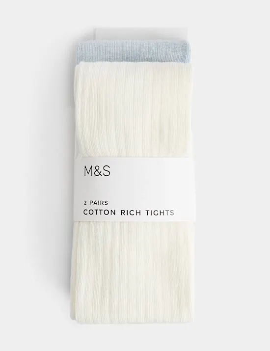 2 Pack Cotton Rich Ribbed Tights (2-14 Yrs)