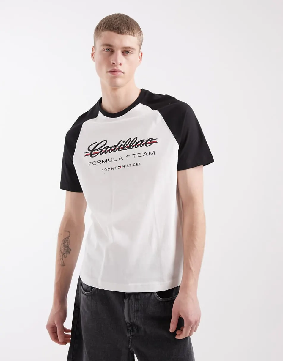 Tommy Hilfiger x Cadillac F1 ringer t-shirt in white & black