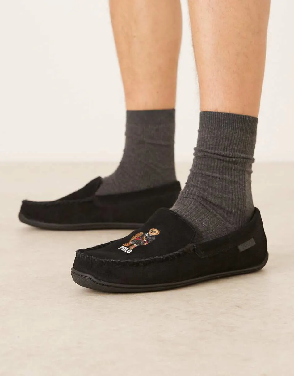 Polo Ralph Lauren Brenan suede slipper with Holiday Bear logo in black