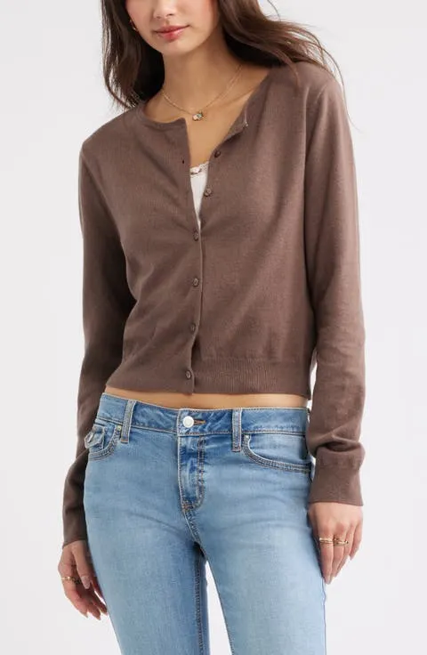 Crewneck Cotton Blend Cardigan