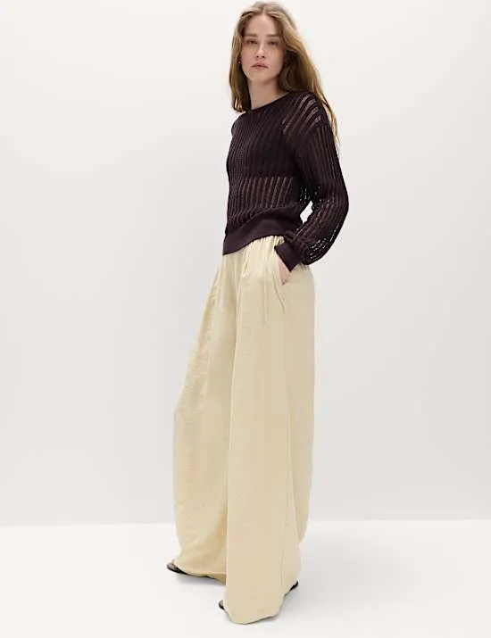 Pleated Tie Side Wide Leg Trousers
