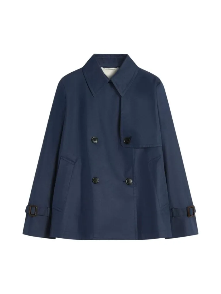 Cropped Water-Repellent Gabardine Trench Coat - Marine