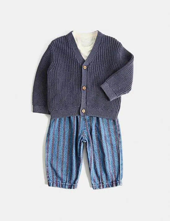 3-tlg. Outfit aus reiner Baumwolle (0–5 J.)