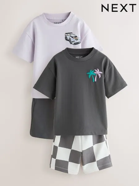 Charcoal Grey/Lilac Short Sleeve T-Shirt and Shorts Set 2 Pack (3mths-7yrs)