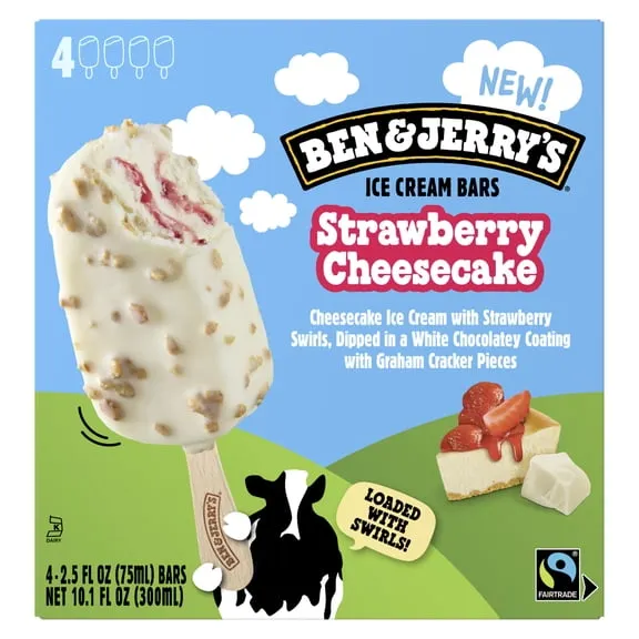 Ben & Jerry's Strawberry Cheesecake Ice Cream Bars, 10.1 fl oz, 4 Count $6.16 61.0 ¢/fl oz