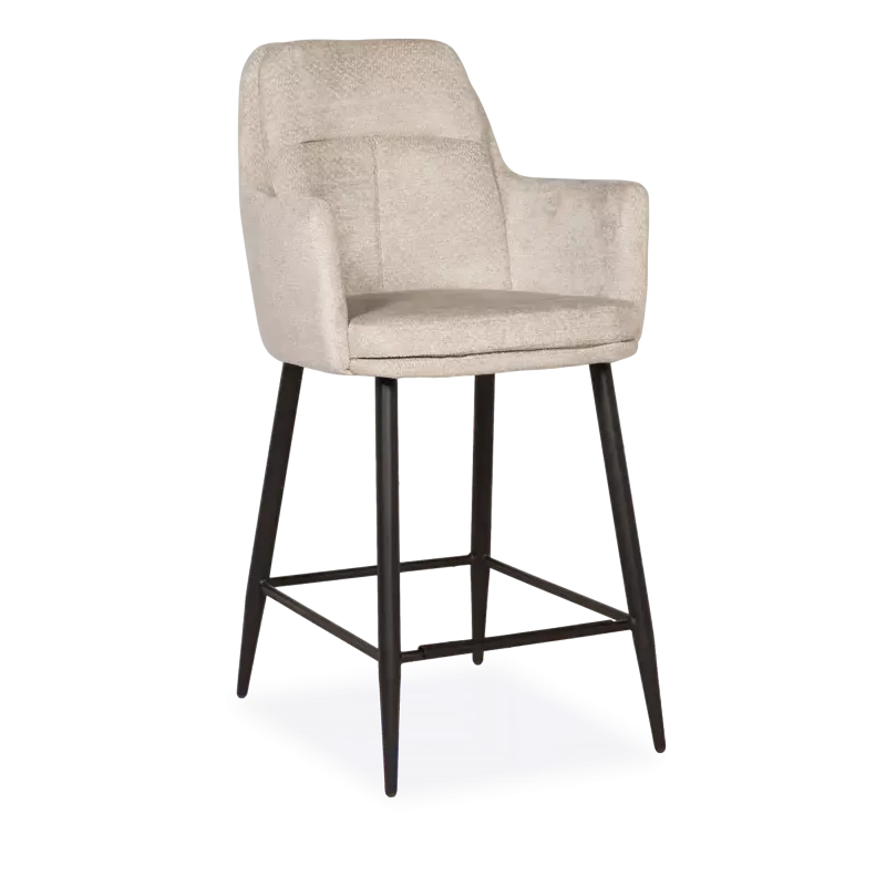 Barstoel Emilia - zithoogte 65 cm - velvet Movie Naturel - armleuning - poot zwart
