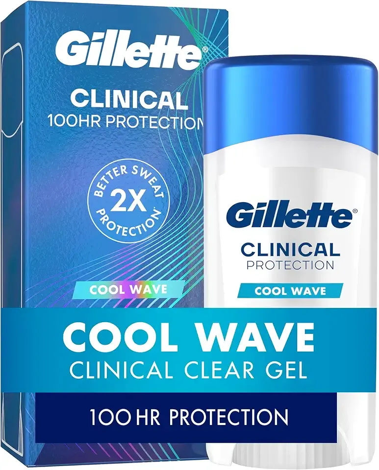 Gillette Clinical Antiperspirant and Deodorant for Men, 72hr Clinical Strength Sweat & Odor Protection, Long Lasting Freshness, Anti-White Mark Technology, Clear Gel, Cool Wave Scent, 2.6 oz