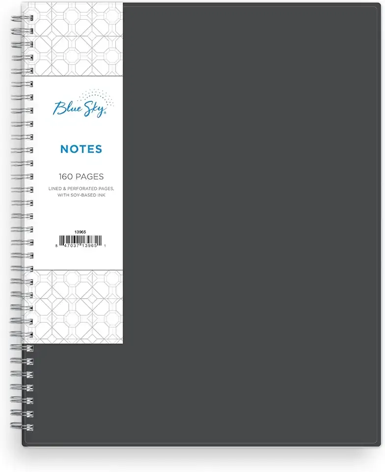 Blue Sky Notes Professional Notebook, Flexible Cover, Twin-Wire Binding, 8.5" x 11", Gray