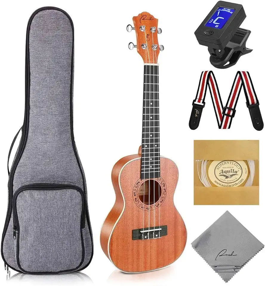 Ranch Concert Ukulele - Ukelele 23" Beginner Professional Kit with 12 Online Lessons, Gig Bag, Tuner, Strap, Aquila Strings Set