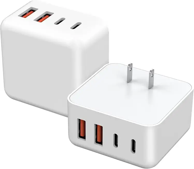 40W [2Pack]4Port Fast USB C Wall Charger Block Type C Charger Fast Charging | USB A+C Multiport Charging Block Portable Bricks Type C Cube Travel Plug for iPhone 17 Pro Max/17Air/16/15/14/13/12, iPad Pro
