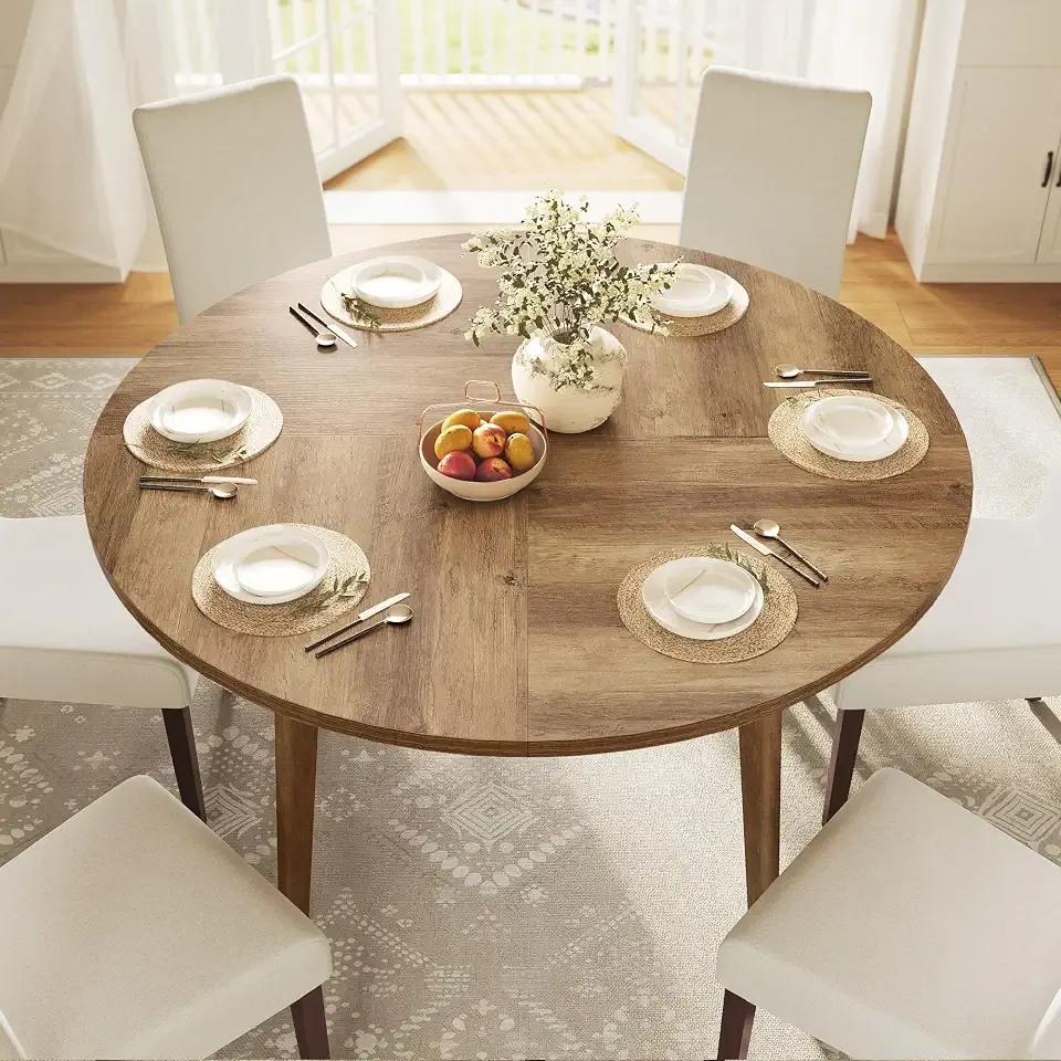 VASAGLE 47.2-Inch Round Dining Table for 4-6 People | Circle Kitchen Table with Tapered Legs, Curved Transitions, for Dining Room, Kitchen, MAEZO Collection, Honey Brown