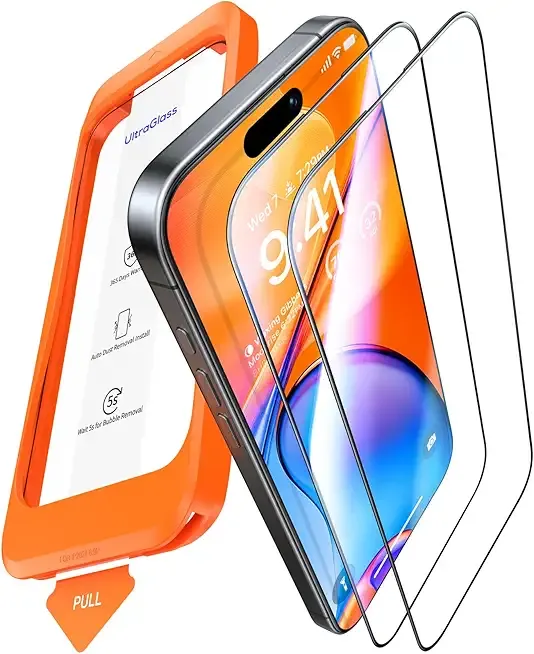UltraGlass TOP 9H+ Armor for iPhone 15 Pro Max Screen Protector [NO.1 Military Grade Shatterproof] Screen Protector 15 Pro Max Tempered Glass [Longest Durable] Full Coverage, 2 Pack