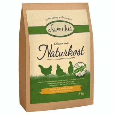 Lot de croquettes Lukullus poulet, riz complet (2 x 15 kg)