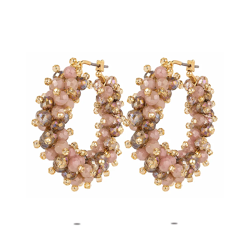 Oorbellen, beige kralenhoepels