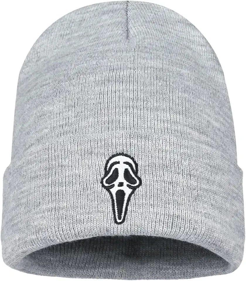 Mask Embroidery Knit Beanie Hat Winter Warm Skull Cuffed Hats for Men Women and Big Kids